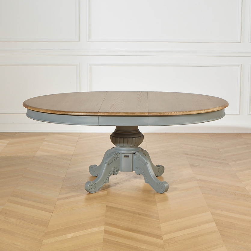 AMBOISE - Table repas extensible patine gris souris, 6/8 couverts