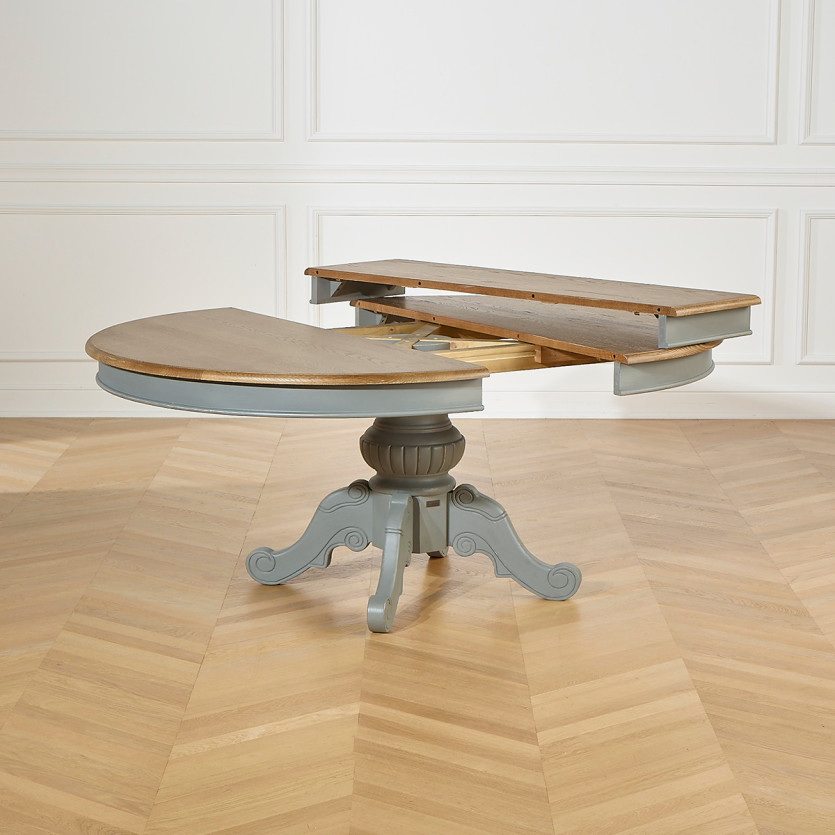 AMBOISE - Table repas extensible patine gris souris, 6/8 couverts
