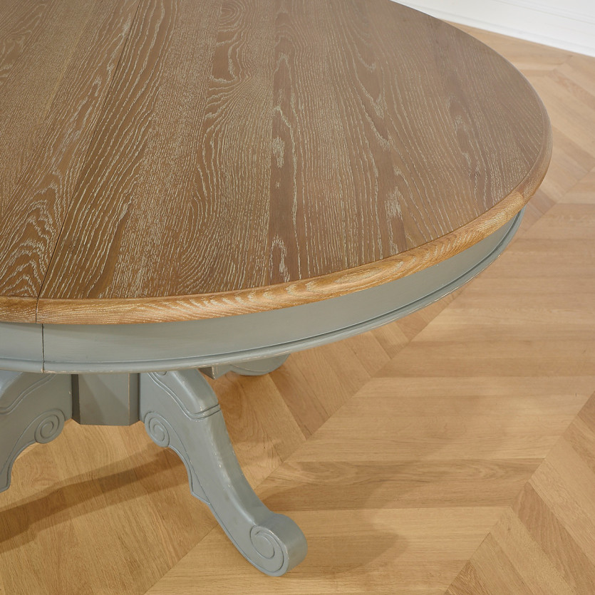 AMBOISE - Table repas extensible patine gris souris, 6/8 couverts
