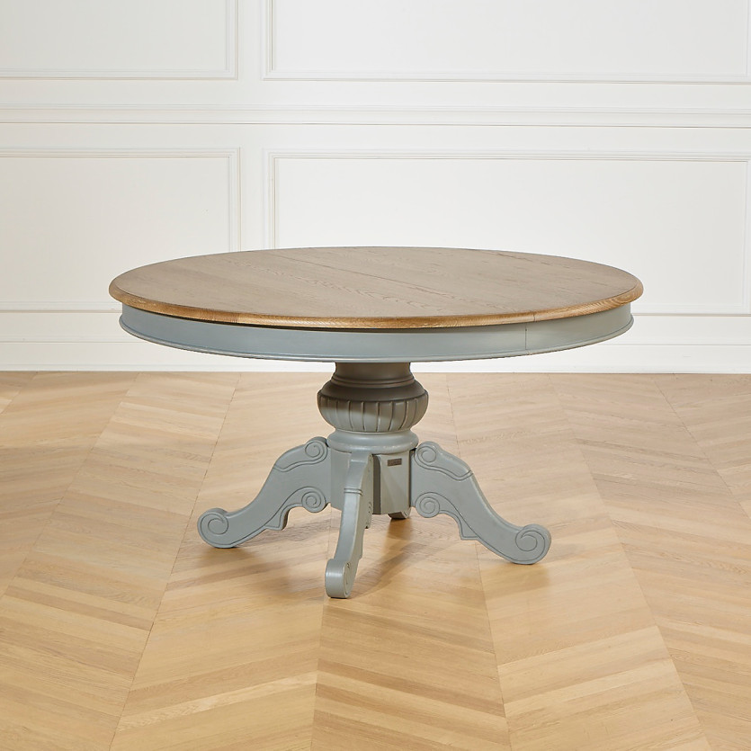 AMBOISE - Table repas extensible patine gris souris, 6/8 couverts