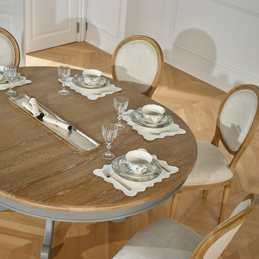 AMBOISE - Table repas extensible patine gris souris, 6/8 couverts