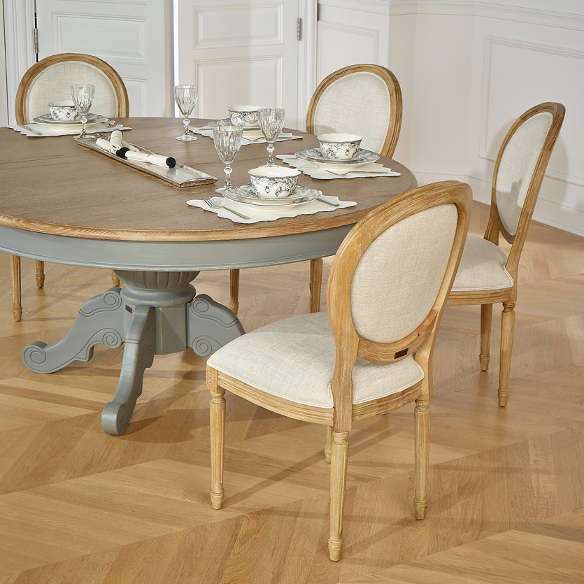 AMBOISE - Table repas extensible patine gris souris, 6/8 couverts