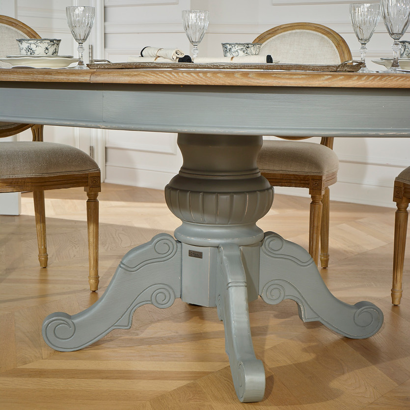 AMBOISE - Table repas extensible patine gris souris, 6/8 couverts
