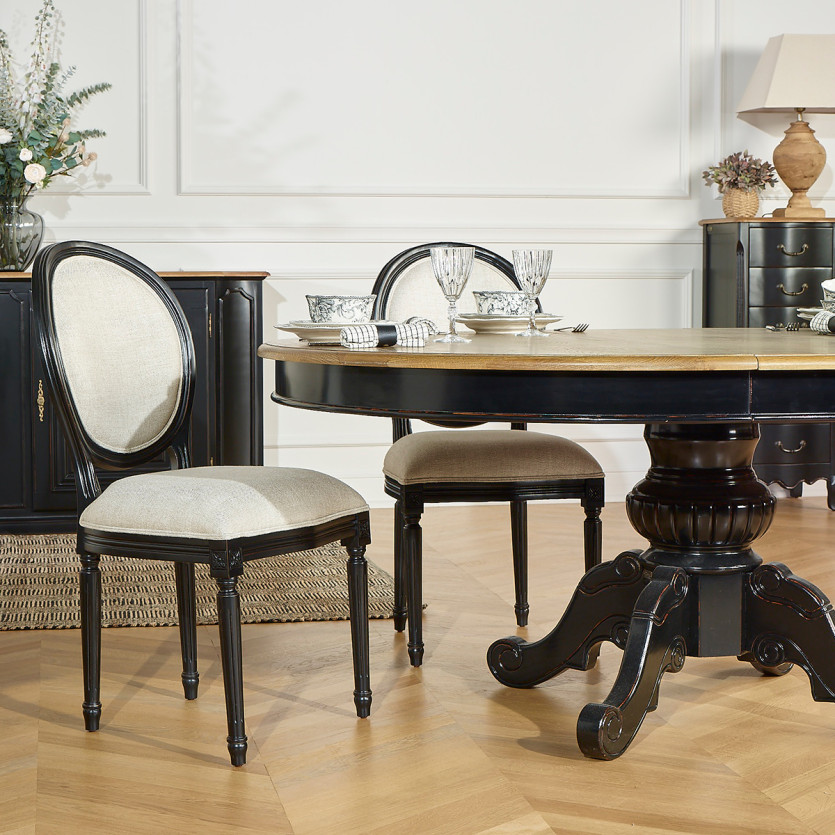 Mesa de jantar extensível AMBOISE - Estilo clássico, pés pretos, 6/8 lugares