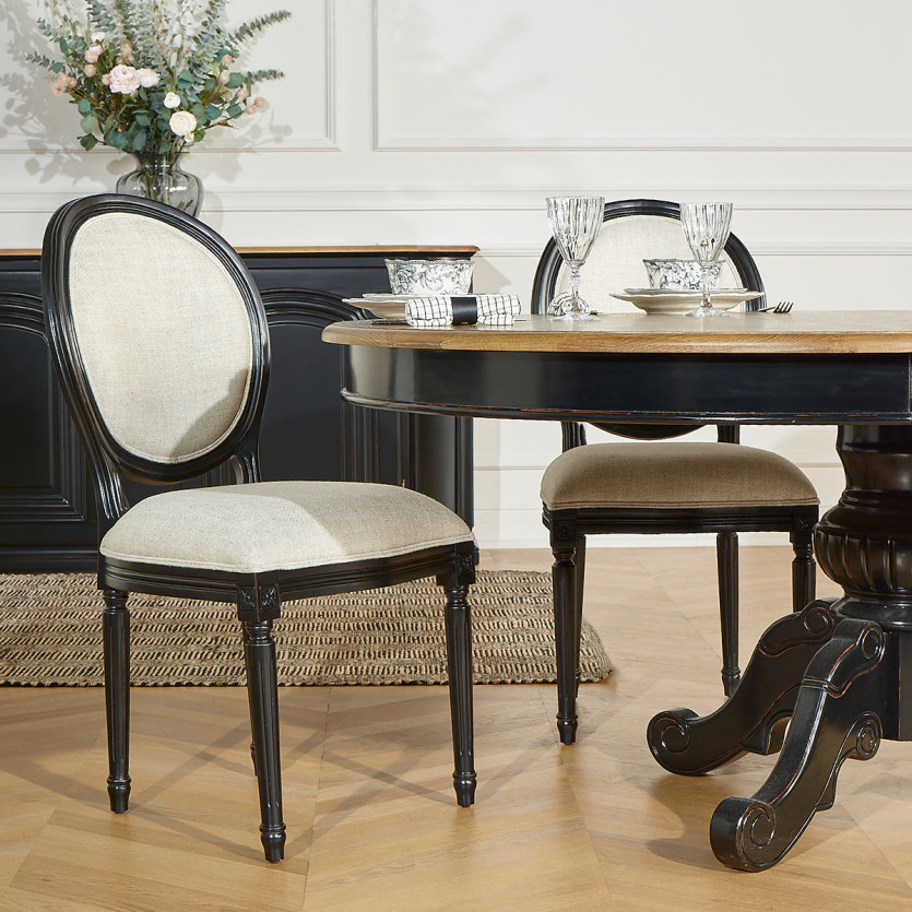 Mesa de jantar extensível AMBOISE - Estilo clássico, pés pretos, 6/8 lugares