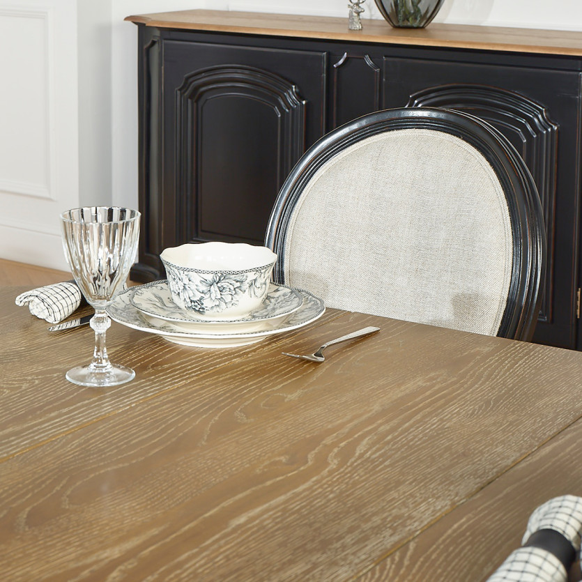 Mesa de jantar extensível AMBOISE - Estilo clássico, pés pretos, 6/8 lugares