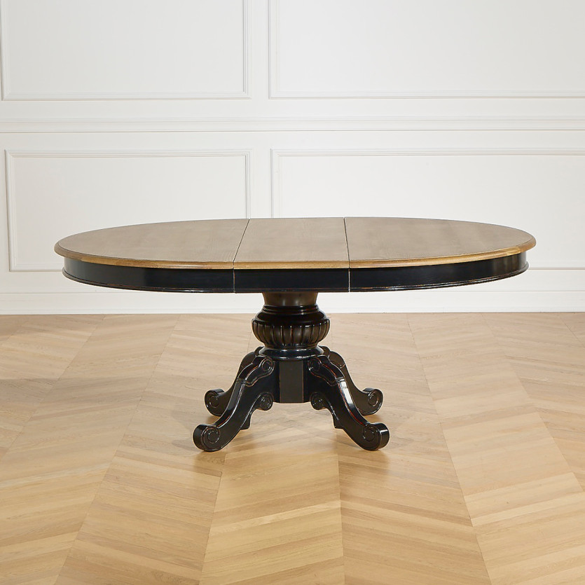 AMBOISE - Table à manger extensible style shabby chic, plateau en chêne, 6/8 couverts