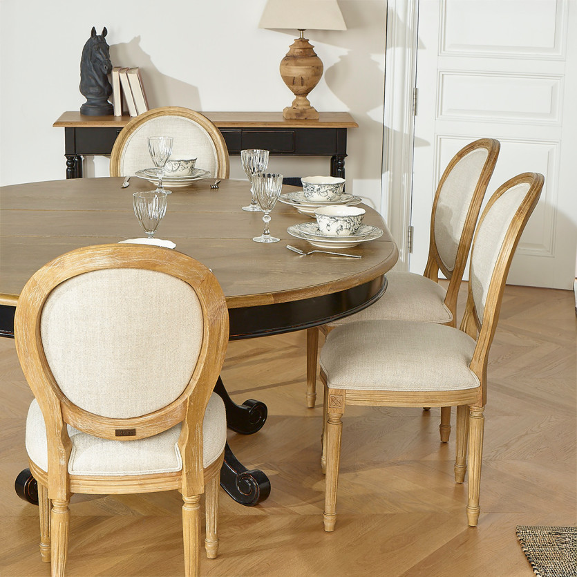 Mesa de jantar extensível AMBOISE - Estilo clássico, pés pretos, 6/8 lugares