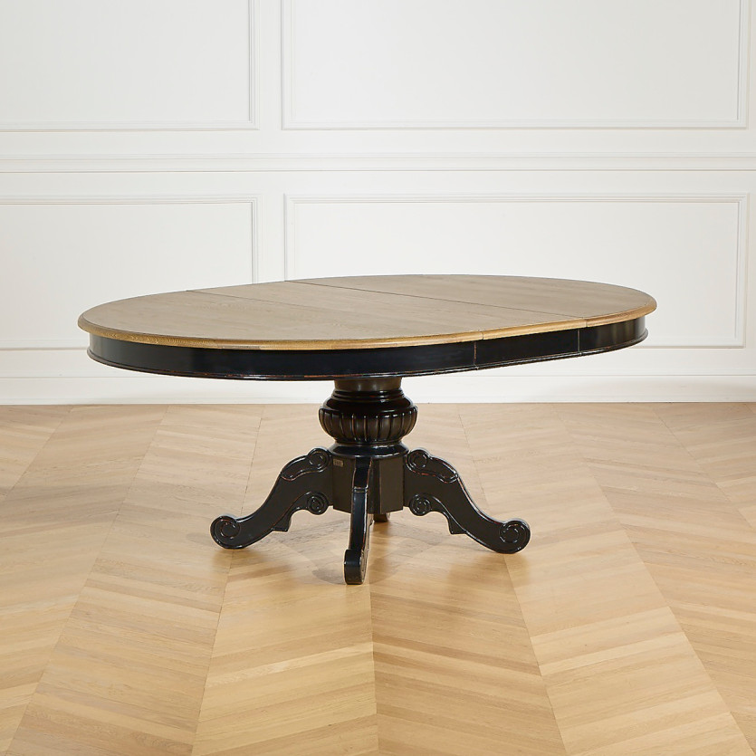 Mesa de jantar extensível AMBOISE - Estilo clássico, pés pretos, 6/8 lugares