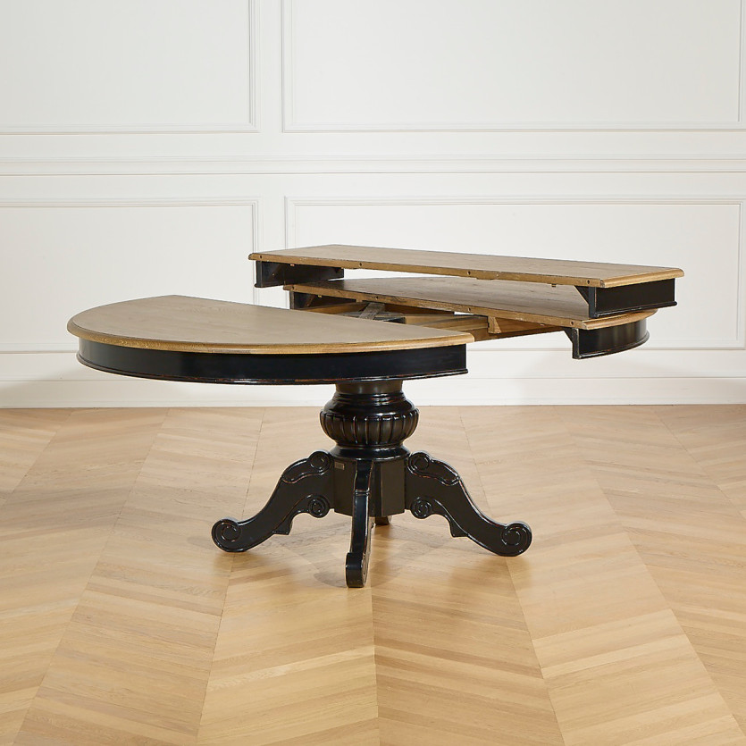 Mesa de jantar extensível AMBOISE - Estilo clássico, pés pretos, 6/8 lugares