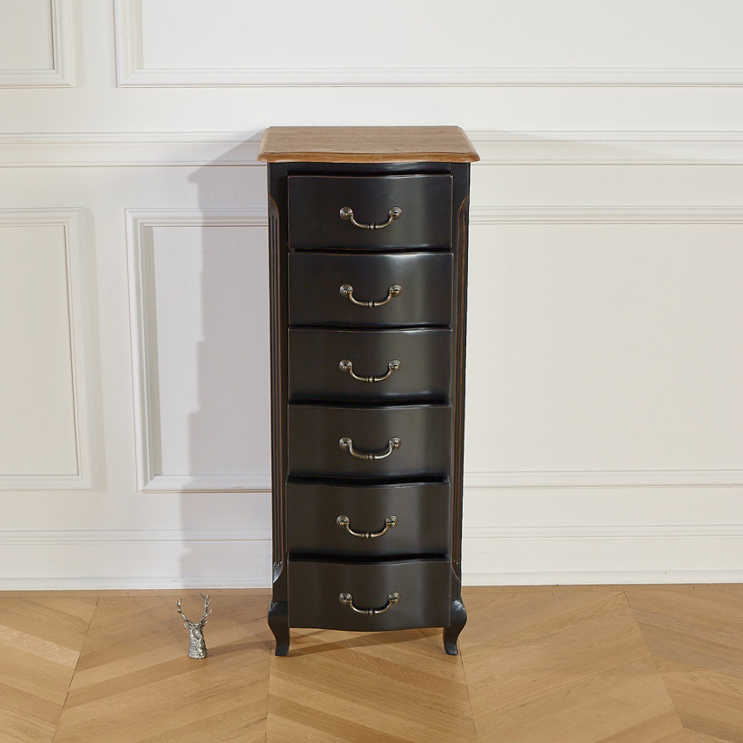 ORIANE – Columna de almacenamiento estilo romántico, tablero de roble, 6 cajones, madera certificada FSC®