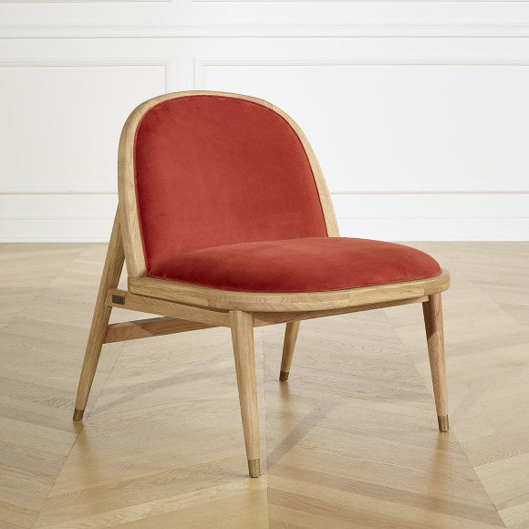 Sillón SUZETTE - Estilo vintage de madera maciza y terciopelo, 1 plaza