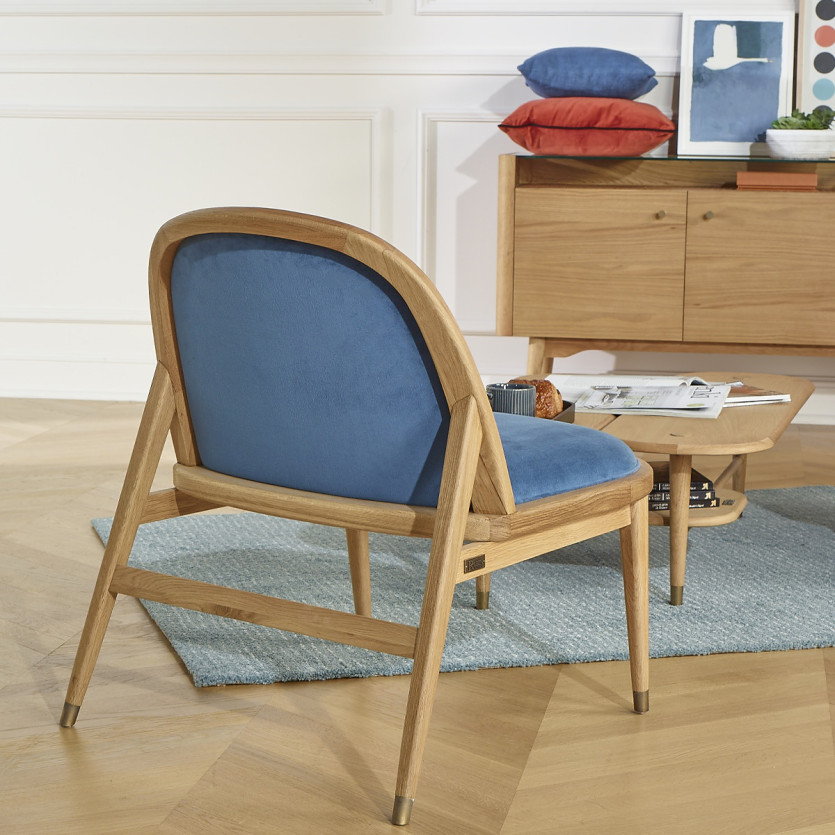 SUZETTE - Vintage style armchair in solid wood and velvet, 1 seat