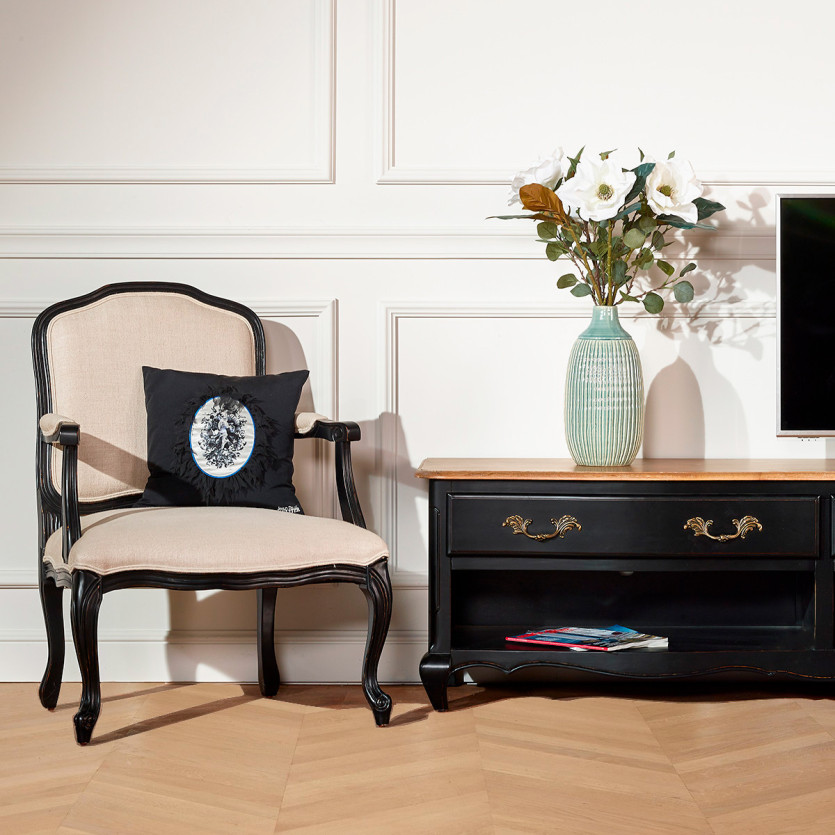 SAVOY - Shabby-Chic-TV-Möbel mit Eichenplatte, 2 Fächer, 2 Schubladen