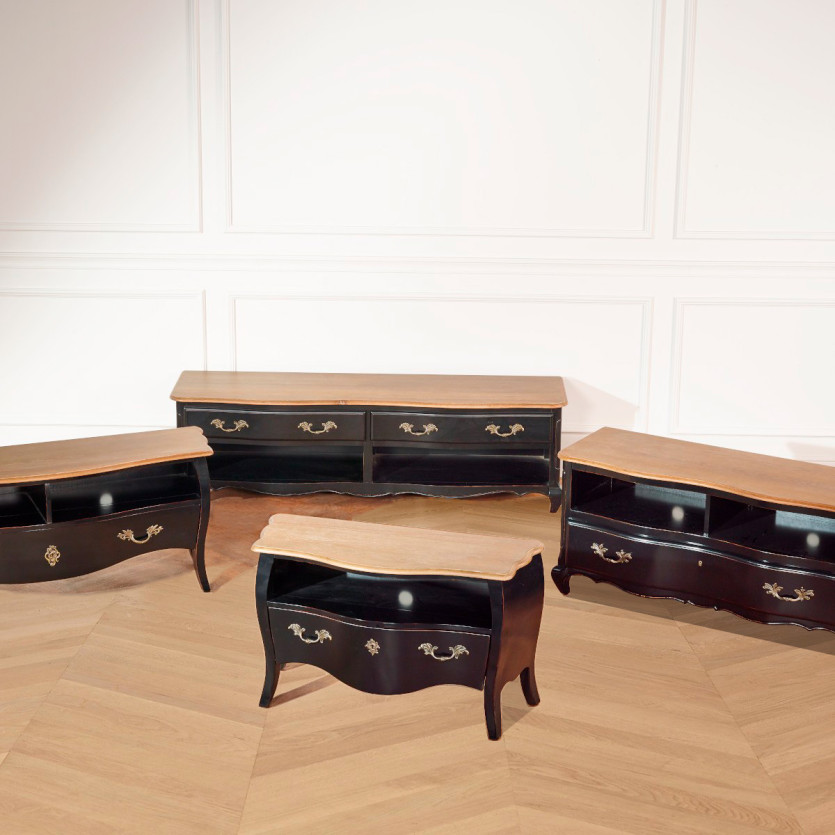 SAVOY - Shabby-Chic-TV-Möbel mit Eichenplatte, 2 Fächer, 2 Schubladen