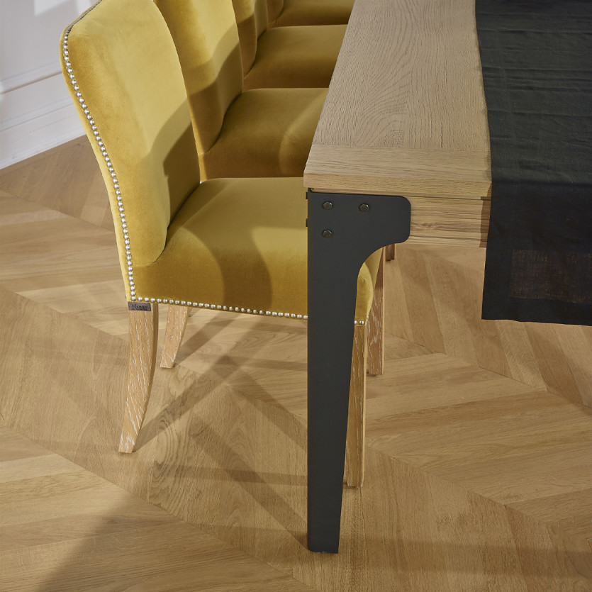 Table à manger SEATTLE - Style industriel, 10/12 couverts, plateau en chêne, bois certifié FSC®