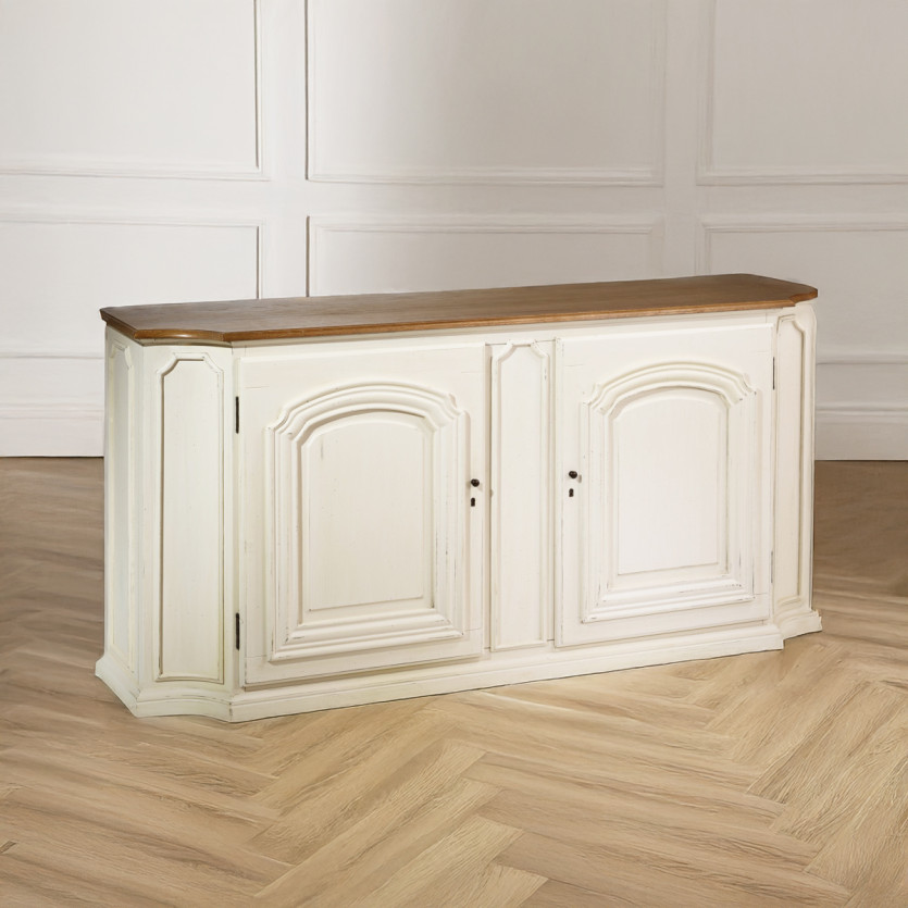 ELISABETH – Buffet style shabby chic, plateau en chêne, 2 portes, 2 tablettes, bois certifié FSC®