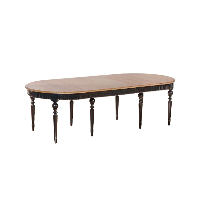 AUDE Extendable Dining Table - Romantic Style in Oak, Black Legs, Seats 6/14