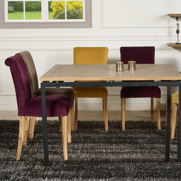 ZAZIE – Table salle à manger style industriel en bois et métal, 8 couverts, bois certifié FSC®