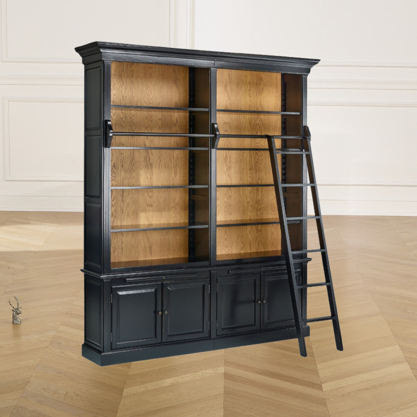 FRANCOIS - Bibliothek im romantischen Salonstil mit Schiebeleiter, 4 Türen und 8 Regalen