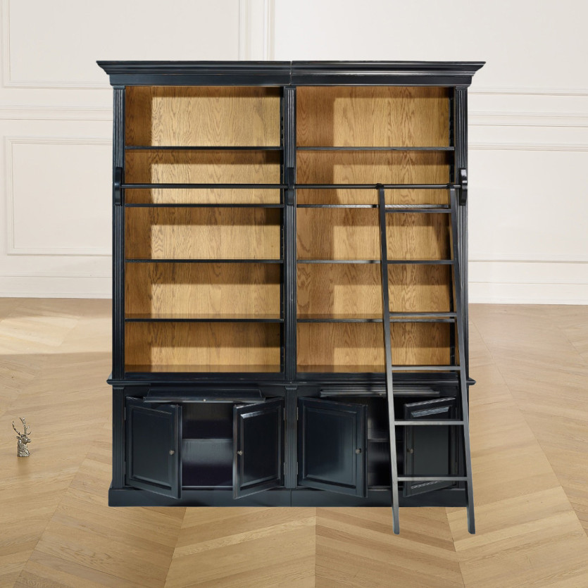FRANCOIS - Bibliothek im romantischen Salonstil mit Schiebeleiter, 4 Türen und 8 Regalen