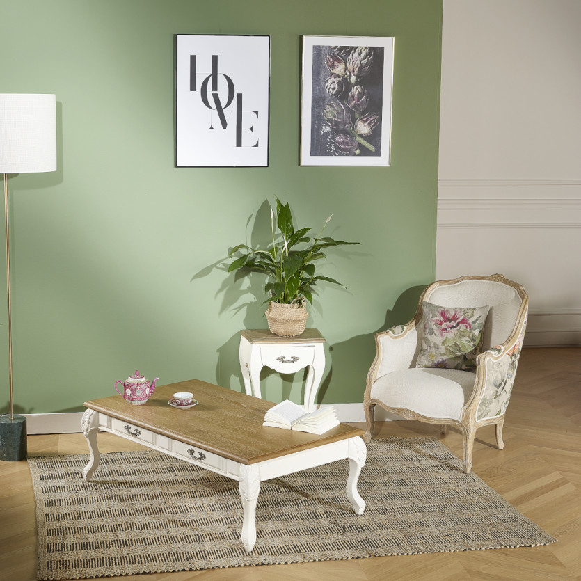 MARIANNE - Tavolino stile shabby chic in legno massiccio, 4 cassetti, legno certificato FSC®