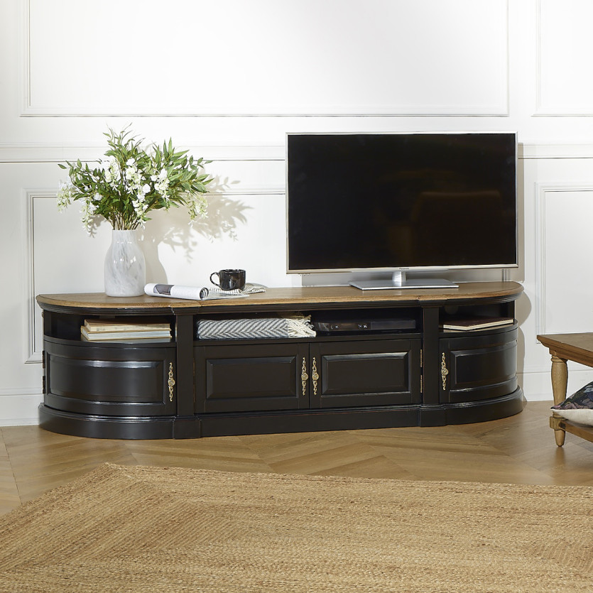 JOSEPHINE - Meuble TV shabby chic, plateau chêne, 4 portes, bois certifié FSC®