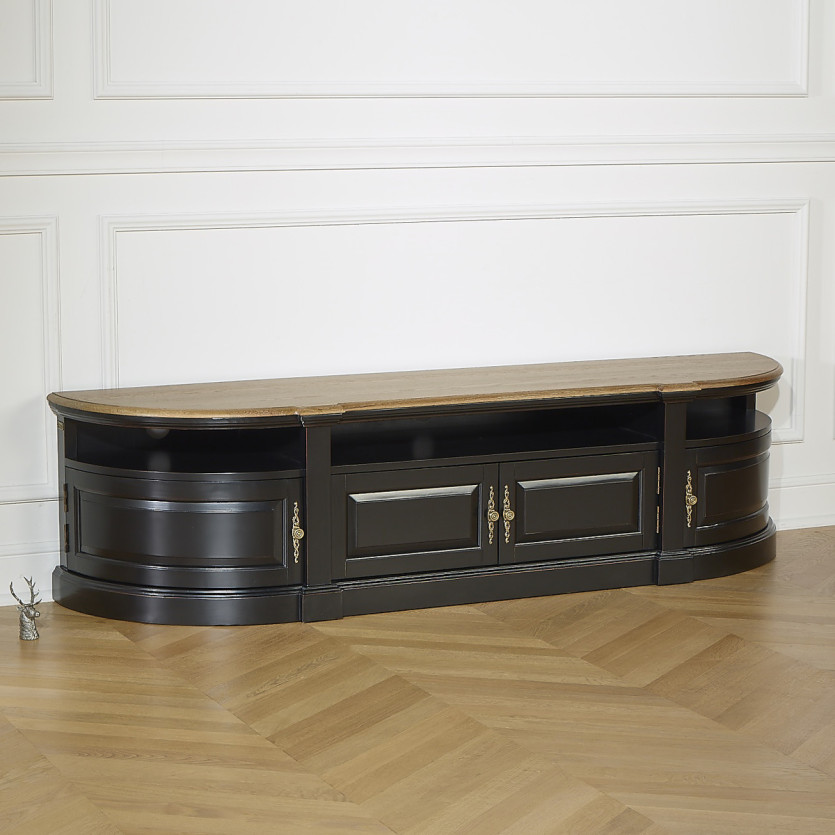 JOSEPHINE - Meuble TV shabby chic, plateau chêne, 4 portes, bois certifié FSC®
