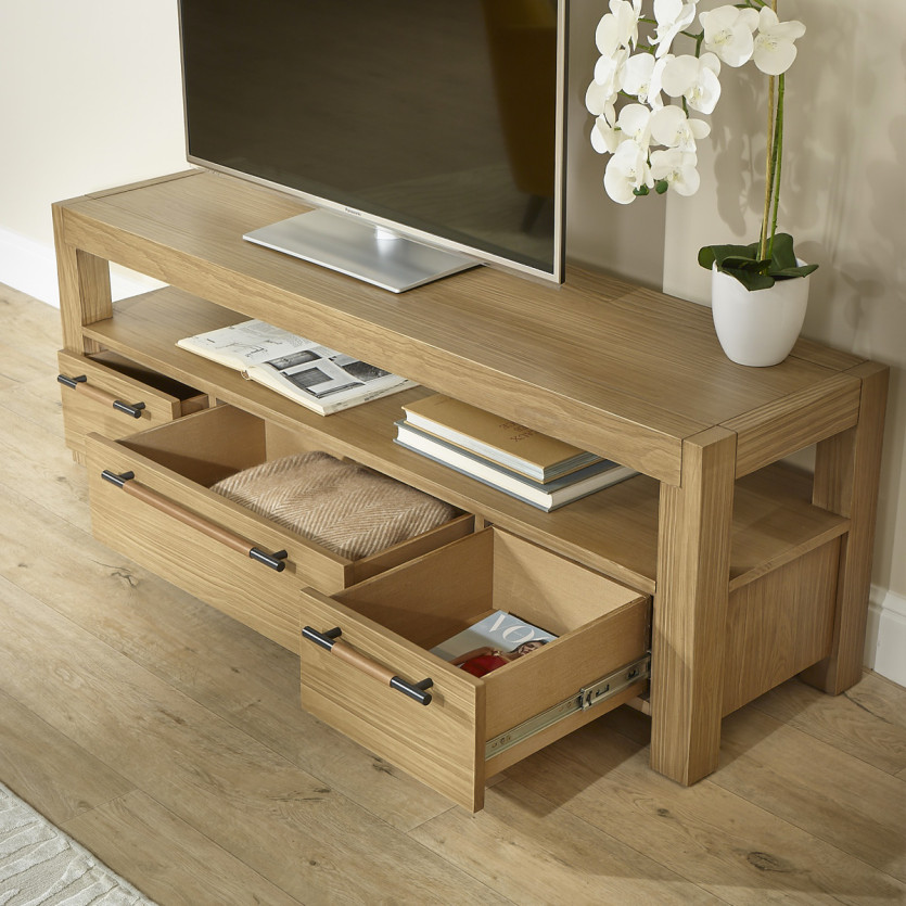 MEGÈVE – Televisiemeubel 150 cm van hout, eigentijdse stijl, 3 laden, 1 plank, FSC®-gecertificeerd hout