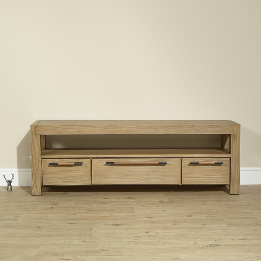 MEGÈVE– TV-Möbel 150 cm aus Holz im zeitgenössischen Stil, 3 Schubladen, 1 Regal, FSC®-zertifiziertes Holz