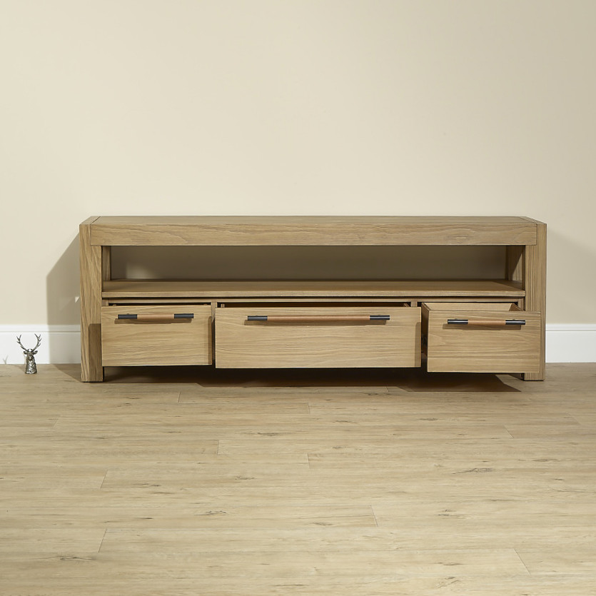 MEGÈVE – Televisiemeubel 150 cm van hout, eigentijdse stijl, 3 laden, 1 plank, FSC®-gecertificeerd hout