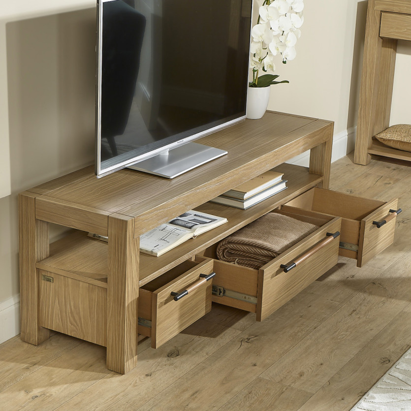 MEGÈVE– 150 cm wooden TV stand in contemporary style, 3 drawers, 1 shelf, FSC® certified wood