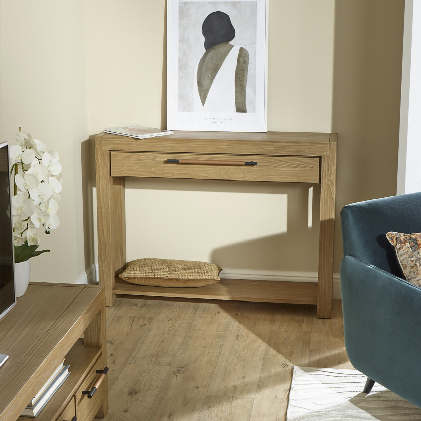 Consola MEGÈVE – Estilo contemporáneo en madera maciza, 1 cajón, madera certificada FSC®