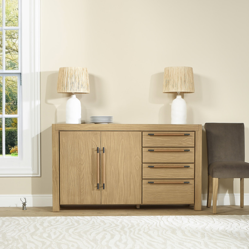 MEGÈVE – Credenza in stile contemporaneo in legno, 4 cassetti, 2 ante, legno certificato FSC®