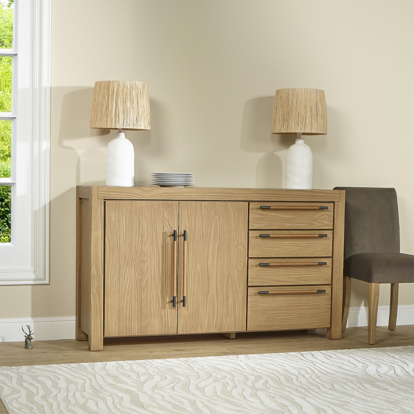MEGÈVE – Buffet style contemporain en bois, 4 tiroirs, 2 portes, bois certifiéFSC®