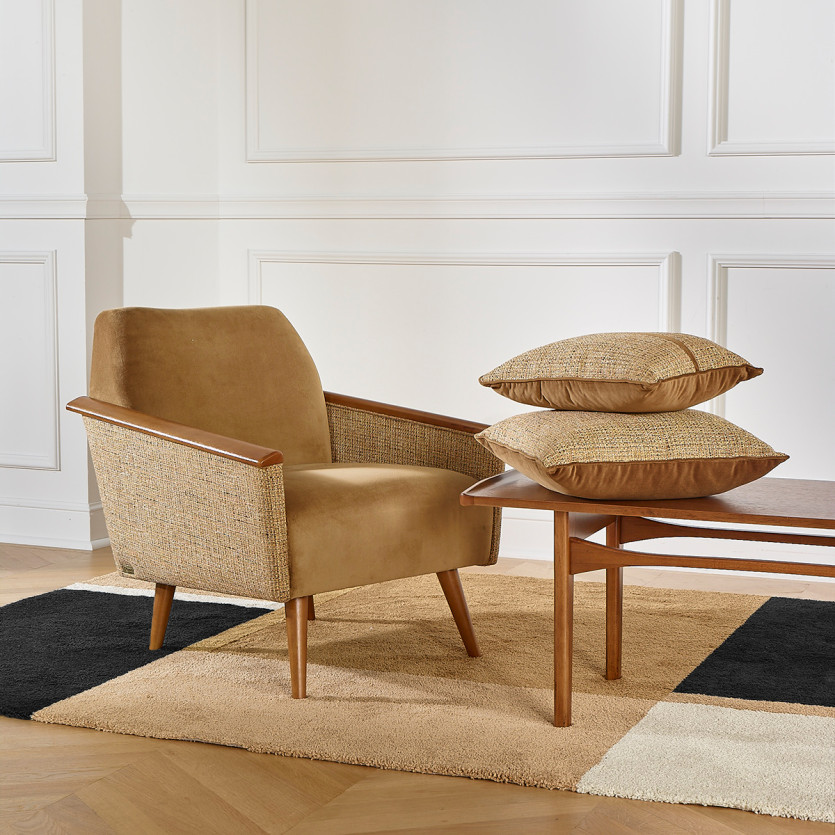 SANDER Armchair - Nordic style, tweed fabric and FSC® certified wood, 1 seat