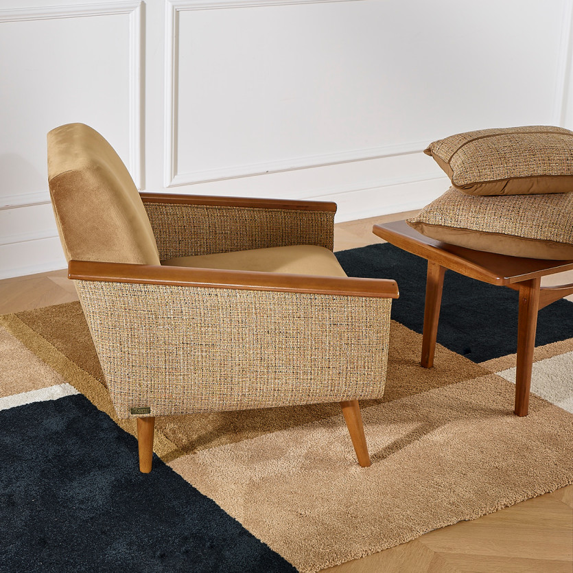 SANDER Armchair - Nordic style, tweed fabric and FSC® certified wood, 1 seat