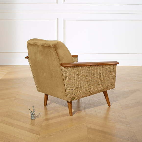 SANDER Armchair - Nordic style, tweed fabric and FSC® certified wood, 1 seat