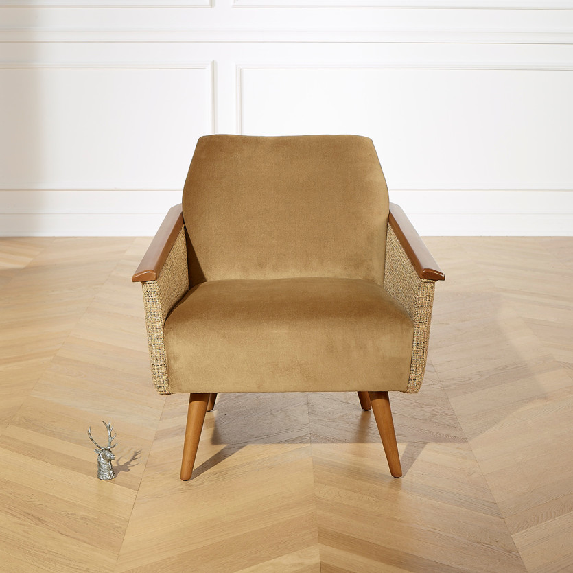 SANDER Armchair - Nordic style, tweed fabric and FSC® certified wood, 1 seat