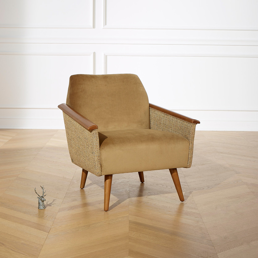 SANDER Armchair - Nordic style, tweed fabric and FSC® certified wood, 1 seat