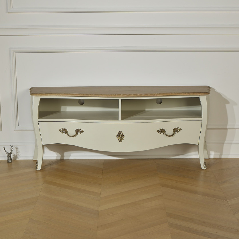ALIENOR – Mobile TV 145 cm in legno massiccio stile senza tempo, 1 cassetto, 2 vani, legno certificato FSC®
