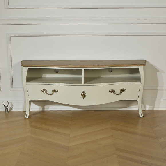 ALIENOR – TV-Möbel 145 cm aus massivem Holz im zeitlosen Stil, 1 Schublade, 2 Fächer, FSC®-zertifiziertes Holz