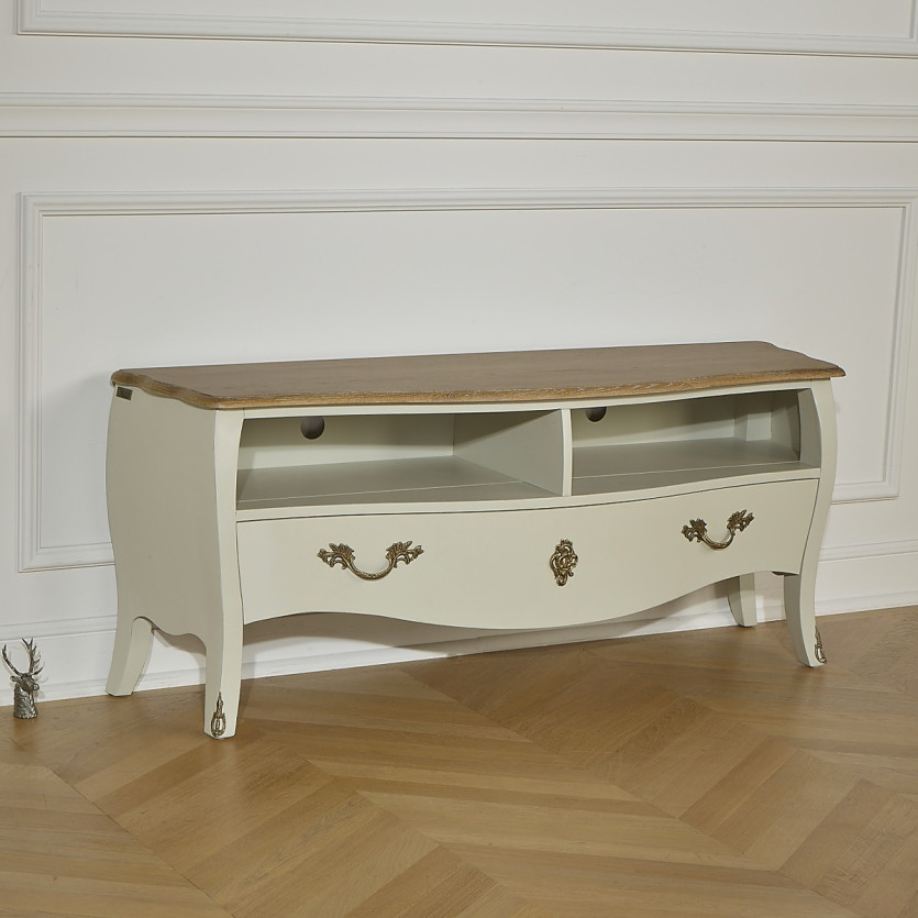 ALIENOR – Mobile TV 145 cm in legno massiccio stile senza tempo, 1 cassetto, 2 vani, legno certificato FSC®