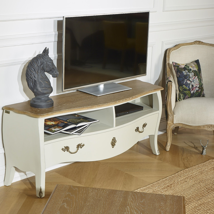 ALIENOR – Mobile TV 145 cm in legno massiccio stile senza tempo, 1 cassetto, 2 vani, legno certificato FSC®