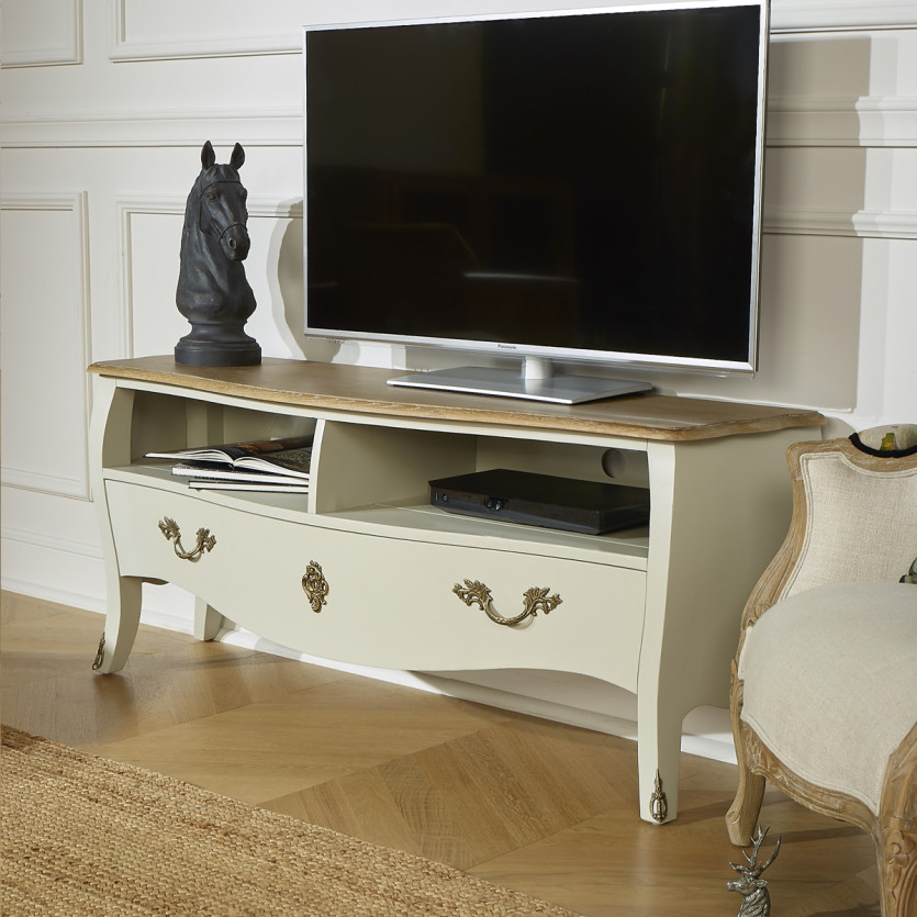 ALIENOR – Mobile TV 145 cm in legno massiccio stile senza tempo, 1 cassetto, 2 vani, legno certificato FSC®