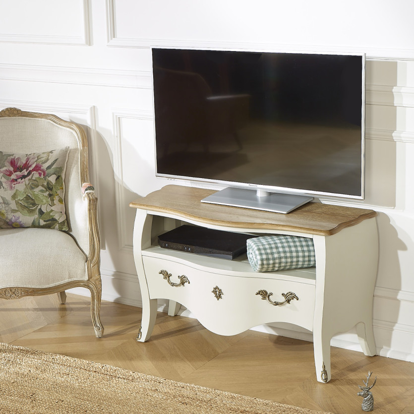 AQUITAINE – TV-Möbel 100 cm aus massivem Holz im Shabby-Chic-Stil, 1 Schublade, 1 Fach, FSC®-zertifiziertes Holz