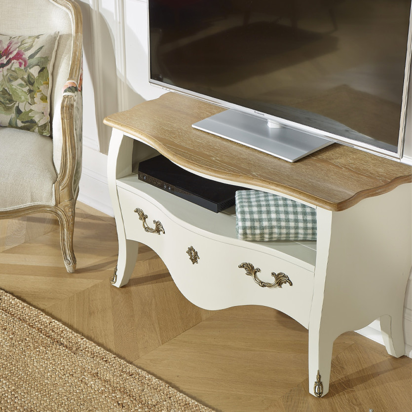 AQUITAINE – TV-Möbel 100 cm aus massivem Holz im Shabby-Chic-Stil, 1 Schublade, 1 Fach, FSC®-zertifiziertes Holz
