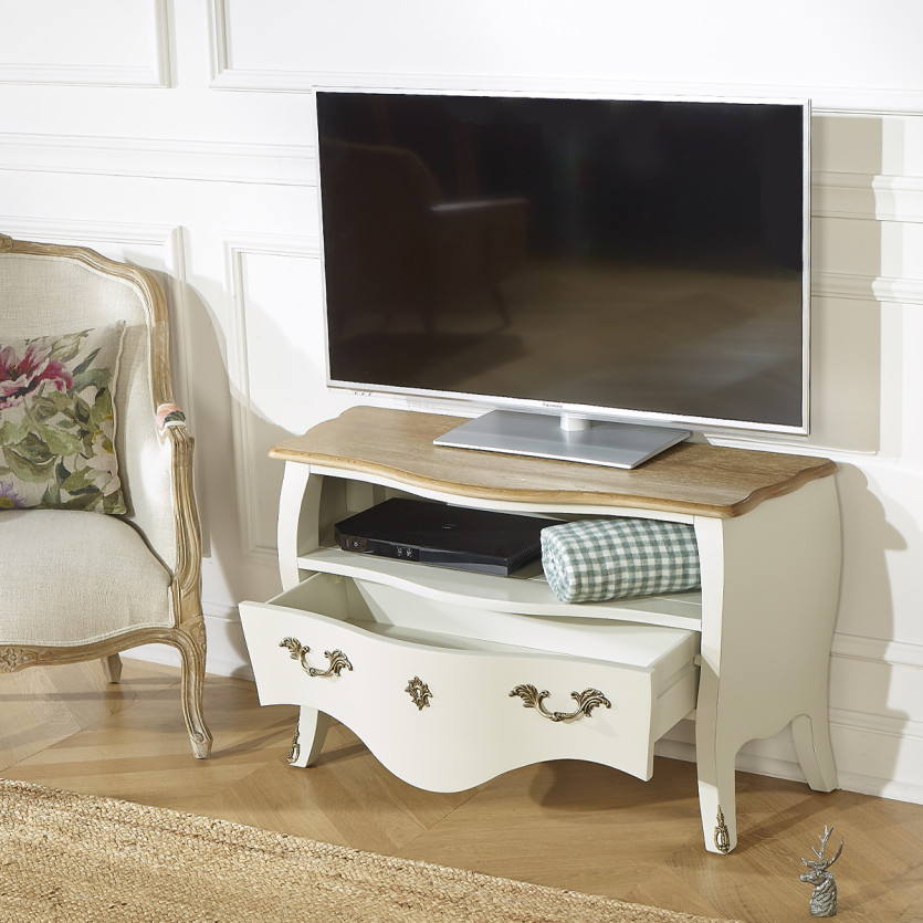 AQUITAINE – TV-Möbel 100 cm aus massivem Holz im Shabby-Chic-Stil, 1 Schublade, 1 Fach, FSC®-zertifiziertes Holz