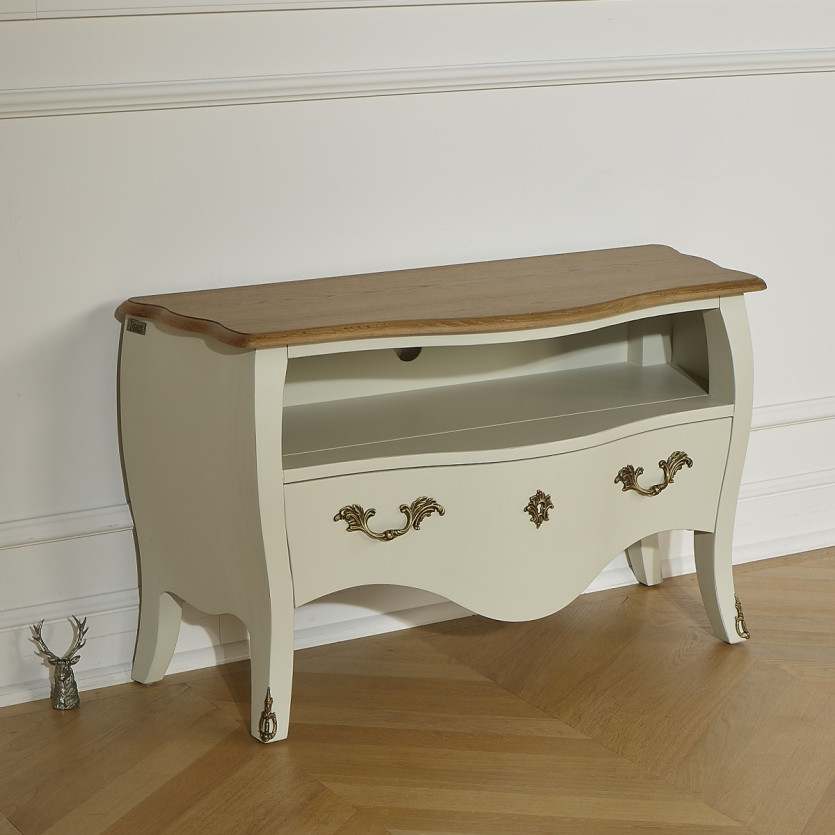 AQUITAINE – TV-Möbel 100 cm aus massivem Holz im Shabby-Chic-Stil, 1 Schublade, 1 Fach, FSC®-zertifiziertes Holz