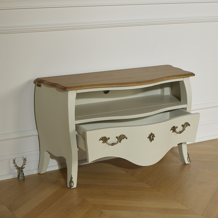 AQUITAINE – TV-Möbel 100 cm aus massivem Holz im Shabby-Chic-Stil, 1 Schublade, 1 Fach, FSC®-zertifiziertes Holz